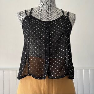 𝅺Brandy Melville Crossed Back Hearts Print Sheer Cami Tank Size M